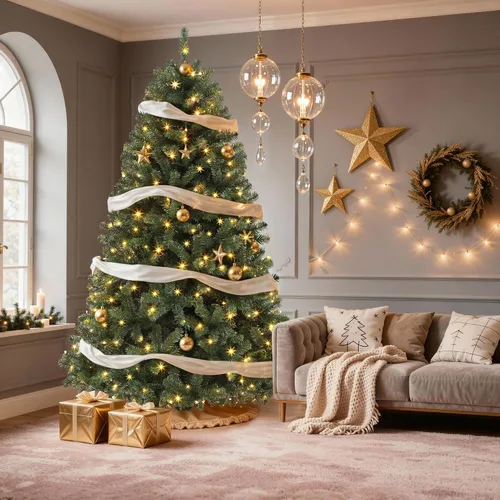 Vista 5 de DWVO Árbol de Navidad artificial preiluminado de 6 pies, verde, 1000 puntas