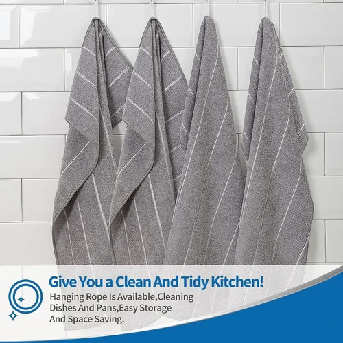 Vista 6 de Premium Kitchen Towels - Super Absorbent, Soft and Thick Dish Hand Towels, 4 Pack Dish Towels, 26 x 18 Inch, Grey and White