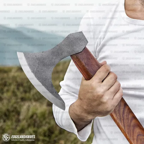 Vista 4 de Hacha vikinga barbuda con vaina, 16 pulgadas, cabeza de damasco resistente con mango de madera rosa duradera para hombres (EL20)