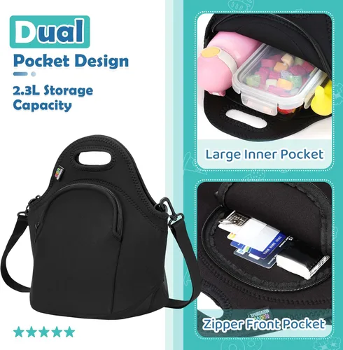 Vista 4 de Nuovoware Bolsa de almuerzo aislada, bolsas de almuerzo de neopreno para hombres y mujeres, bolsa de picnic reutilizable, bolsa térmica suave