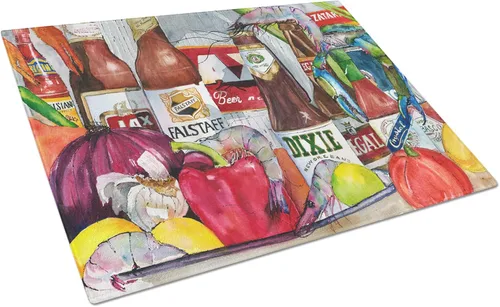 Vista 9 de Caroline's Treasures 1002LCB Barq's, Crabs and Spices Tabla de cortar de vidrio grande decorativa de vidrio templado Tabla de cortar y servir