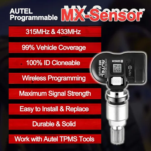 Vista 2 de Autel Sensores TPMS, sensor Mx programable para presión de neumáticos, 315 MHz + 433 MHz, nivel OE de presión (20 piezas, válvulas de metal)