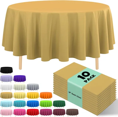 Vista 12 de Paquete de 10 manteles desechables de plástico premium de 54 x 108 pulgadas, mantel rectangular para mesa, para cumpleaños, bodas, Navidad, Beige