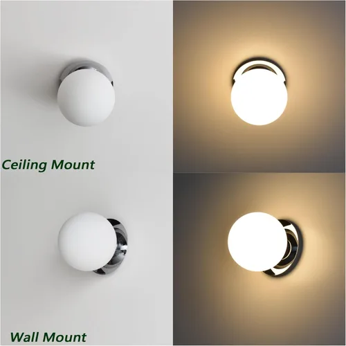 Vista 4 de Apliques de pared cromados, aplique de globo moderno de 1 luz, lámpara de pared para dormitorio, baño, sala de estar y pasillo, iluminación