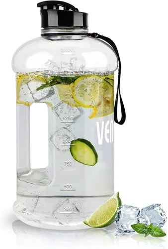 Botella de agua portátil grande de plástico, sin BPA, reutilizable de medio galón, jarra de agua de 2 litros para senderismo al aire libre, fitness,