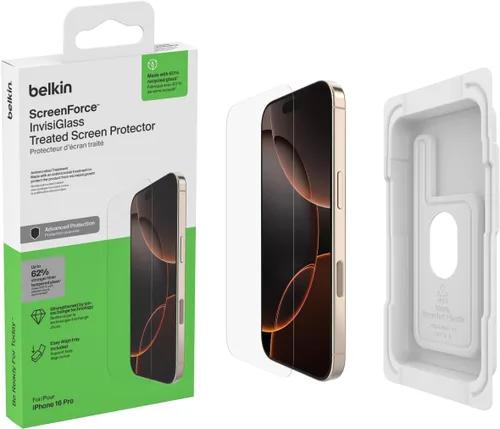 Vista 23 de Belkin ScreenForce InvisiGlass - Protector de pantalla de privacidad para iPhone 16 Plus, protección contra impactos resistente a los arañazos