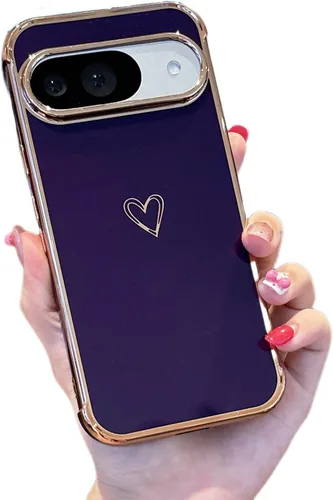 Vista 111 de ZTOFERA Funda diseñada para Google Pixel 7a, bonito diseño de corazones de amor con borde chapado y protección de lente de cámara, para Google Pixel