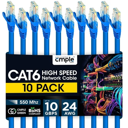 Vista 30 de Cmple - Cable Ethernet Cat 6 de 1.5 pies, cables de conexión Cat6, cable LAN de 10 Gbps, cable de red de 550 MHz, conectores RJ45, compatible