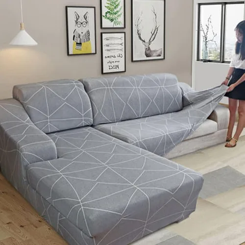 Vista 7 de Funda de sofá en forma de L, elástica y elastano en forma de L, funda para sofá de 3/2/4 asientos, funda de sofá modular, 1 pieza con correas