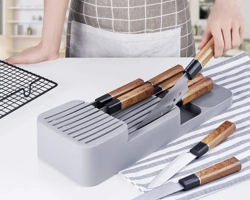 Vista 3 de QTMY Organizador de cuchillos de cajón para cocina, en el cajón, cuchillos, cajón, caja de almacenamiento