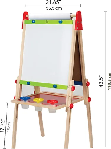 Vista 8 de Caballete de madera para niños con rollo de papel y accesorios Hape All-in-One