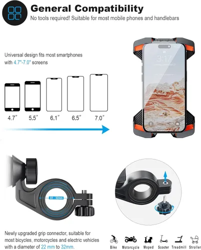 Vista 4 de Grefay Soporte de teléfono para bicicleta Soporte de teléfono para manillar de bicicleta con rotación de 360 para teléfono inteligente de 4.7-7.0