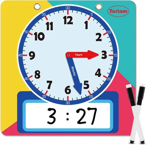 Vista 8 de Reloj Magnético Grande de Aprendizaje de Pizarra Borrable en Seco para Niños que Aprenden a Decir la Hora, Reloj de Práctica de Enseñanza