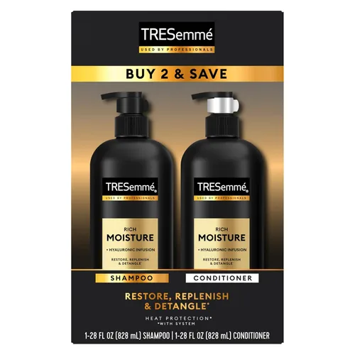 Vista 2 de TRESemmé Champú y acondicionador Rich Moisture 2 unidades de humedad rica para cabello seco formulado con vitamina E y biotina, 28 onzas