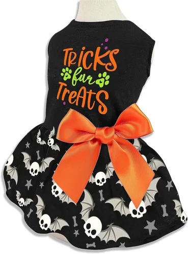 Vista 3 de Vestido de Halloween para perro, trajes de algodón para gatos, falda de calavera para niños pequeños y niñas, cachorros, mascotas y perros