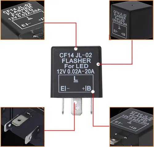 Vista 2 de (1) Relé intermitente LED electrónico de 3 pines 12V CF14 EP35 para bombillas LED relacionadas con intermitentes, solución para el rápido parpadeo
