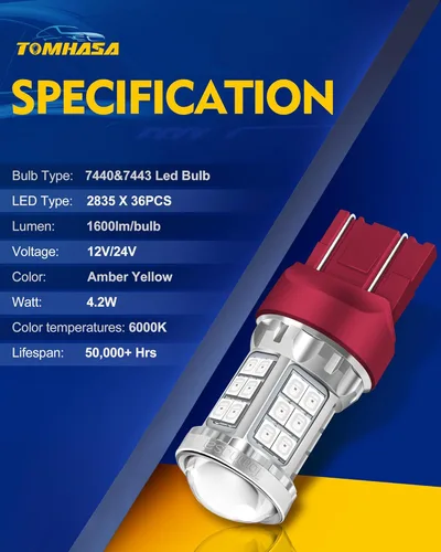 Vista 5 de 7440 Bombilla LED roja 7440 Bombillas LED de freno 36SMD-2835 Chipsets 7443 Bombilla LED 7441 7444 T20 W21W LED Lámpara de repuesto para luces