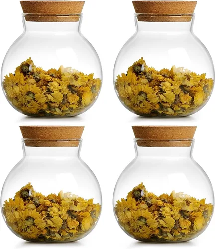 Vista 10 de Tarro de vidrio esférico de 17 onzas con tapa de corcho hermético, tarro de vidrio de cocina para conservar y almacenar dulces, té, café, especias