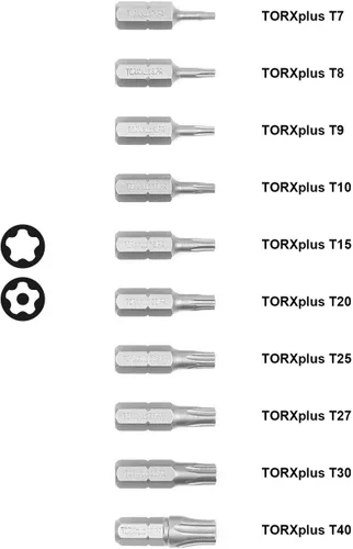 Vista 2 de Protorq TORX PLUS IPR, Bits de seguridad a prueba de manipulación Torx Plus de 5 puntas (IPR 7-IPR 40), 25mm, 10 piezas, acero S2 de alta calidad