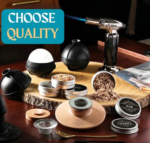 Vista 5 de Kit de Ahumador de Whisky - Kit de Ahumador de Cóctel con Soplete, 2 Vasos de Whisky, 2 Fabricantes de Bolas de Hielo, Virutas de Madera de 6