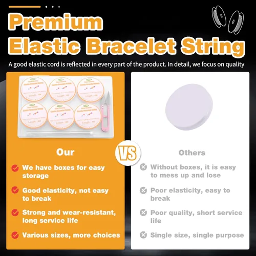 Vista 7 de Bupete 6 rollos de cuerda de 0.039 in para hacer pulseras, cuerda elástica para pulseras, cuerda elástica de cuentas con tijeras, agujas de cuentas