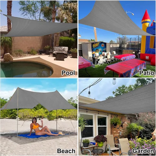Vista 3 de Amagenix Toldo parasol rectangular de 10 x 18 pies, color gris oscuro, con bloqueo UV, toldo transpirable para actividades al aire libre