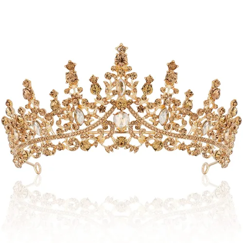 TOBATOBA - Corona estilo princesa para cumpleaños coronas tipo tiara de cristal color champán para mujer tiara nupcial para novias corona de reina
