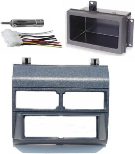Kit completo de tablero DIN individual azul + kit de bolsillo + arnés de cable + adaptador de antena compatible con GMC Chevrolet Select 1988-1996