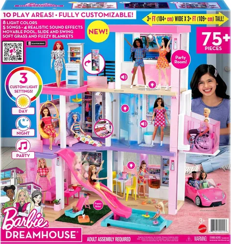 Vista 6 de Barbie DreamHouse versión 2,021 – Casa de muñecas grande (3.75 pies/1.14 m) con piscina, tobogán, ascensor, luces y sonidos, y accesorios para casa