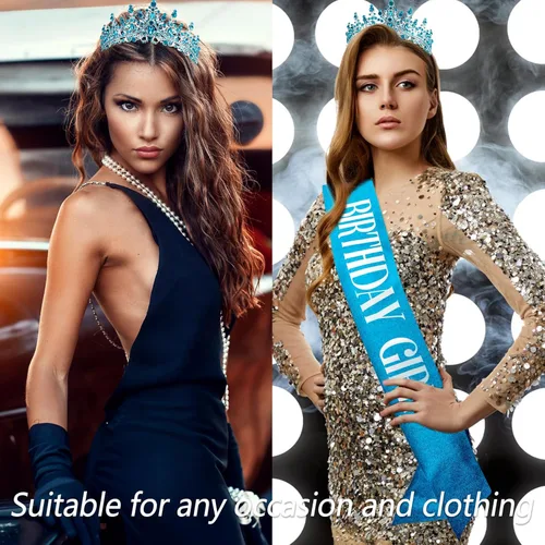 Vista 3 de VELSCRUN Coronas de Tiara de Cumpleaños para Mujeres y Niñas, Diadema de Cumpleaños de Cristal para Niñas, Fajas Elegantes de Princesa, Corona Feliz