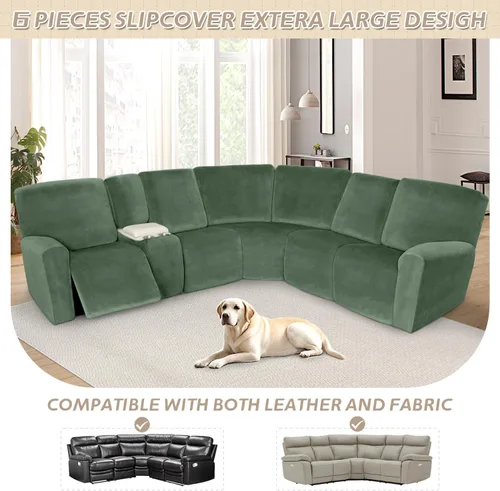 Vista 567 de Arfntevss Fundas de sofá seccional reclinable de terciopelo, Funda de sofá seccional de esquina para sofá reclinable, Funda elástica suave