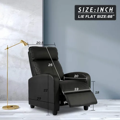 Vista 2 de Sofá reclinable de piel sintética con función de masaje, asiento acolchado con respaldo de empuje, sofá individual para sala de estar, silla