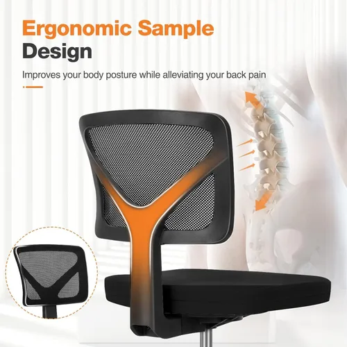 Vista 4 de Sweetcrispy Silla de escritorio de oficina pequeña, ergonómica, con respaldo bajo, de malla, giratorias, con ruedas, asiento cómodo sin brazos