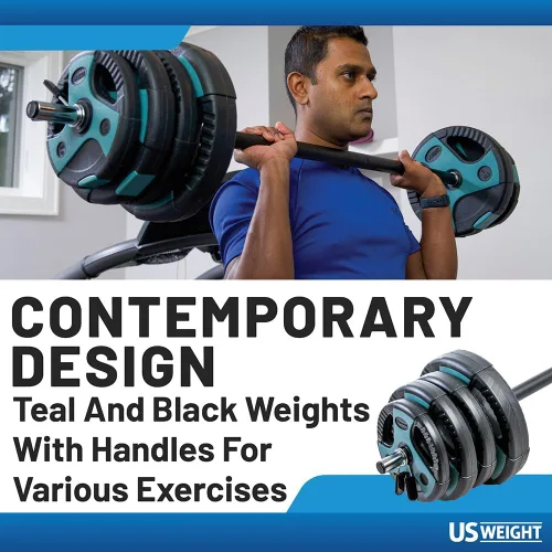 Vista 6 de US Weight Barbell Weight Set for Home Gym with 55” padded Bar - Adjustable Weights for Exercise, Lifting, and to Build Muscle