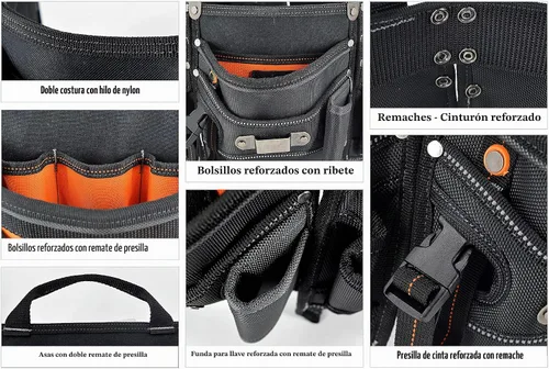 Vista 9 de WELKINLAND Cinturón de herramientas de carpintero de 18 bolsillos - Bolsa de herramientas para construcción y HVAC para hombres