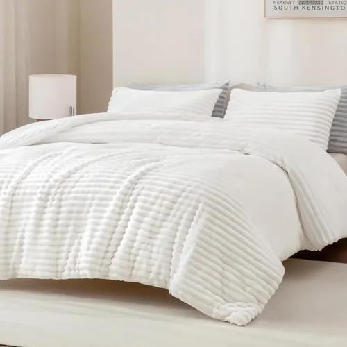 Vista 12 de Juego de edredón de forro polar Andency Queen, juego de 3 piezas de edredón beige para cama tamaño Queen, juego de ropa de cama suave, cálido