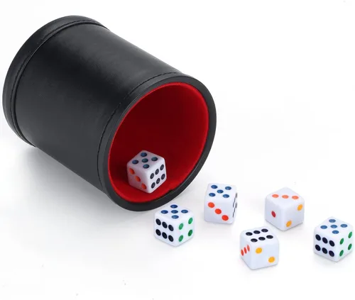 Vista 6 de Taza de dados profesional forrada de fieltro, con 6 dados silenciosos para juego Yahtzee, 1 paquete