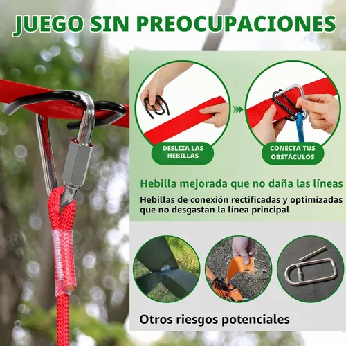 Vista 3 de Dripex Curso de Obstáculos Ninja Warrior para Niños, 2×50 pies Líneas de Equilibrio para Patio Trasero con 8 Accesorios Ninja - Barra de Mono
