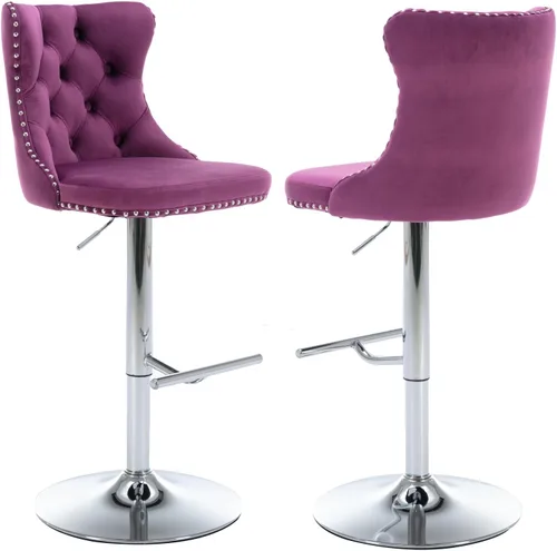 Vista 35 de Aoowow Juego de 2 taburetes de bar giratorios, taburetes de bar ajustables con respaldo de terciopelo copetudo, sillas de bar modernas tapizadas