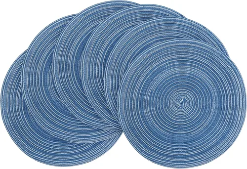 Vista 43 de Floroom Juego de 4 manteles individuales redondos trenzados de 15 pulgadas, lavables, resistentes al calor, de algodón, poliéster, para mesa