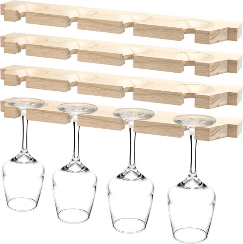 Vista 9 de Ripeng 4 piezas de estante de pared de madera para copas con soporte para champán, estante rústico para colgar copas de vino, estante flotante