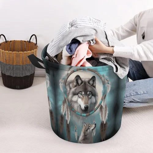 Vista 8 de Cesto de ropa sucia con atrapasueños, impermeable, plegable, organizador de juguetes para dormitorio, ropa sucia, cesta de juguetes