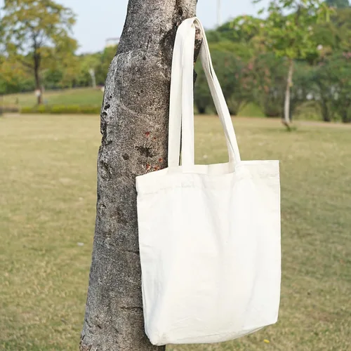 Vista 8 de Koolmox Bolsas de lona color beige, paquete de 6 bolsas de algodón resistentes de 13.5 x 13.5 pulgadas, 12 onzas, con asas e parte inferior, bolsa