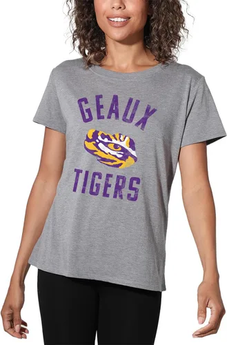 Vista 482 de Colección oficial de camisetas sueltas con logotipo desgastado grande universitario para mujer, jaspeado atlético