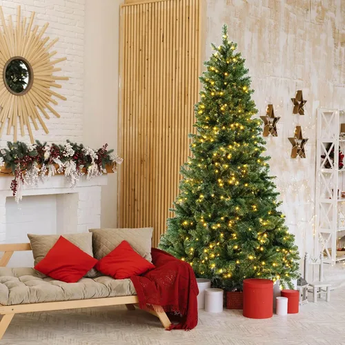Vista 8 de Goplus Árbol de Navidad artificial preiluminado de 7 pies, árbol de Navidad con bisagras con 1188 puntas de rama, 700 luces LED blancas cálidas