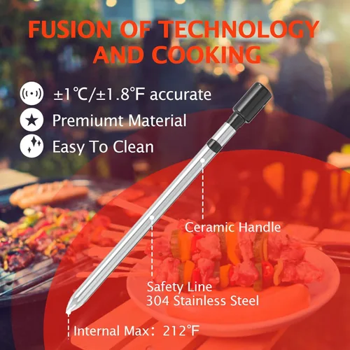 Vista 6 de BHY Wireless Meat Thermometer - Smart Digital Cooking Thermometer with 500Ft Remote Range Wireless Probe, Food Thermometer for BBQ Oven Grill, with