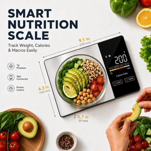 Vista 8 de Smart Nutrition Food Scale with App - 1g Precision Digital Kitchen Scale, Tracks Calories & 24 Nutrients, Macros, Fat & Protein for Keto, Fitness &
