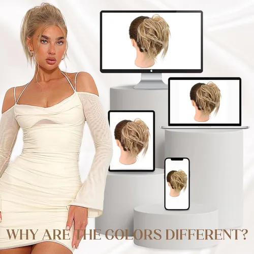 Vista 7 de HMD - Extensiones de cabello tipo chongo alborotado con rodelo despeinado, banda elástica de goma, extensiones de cabello sintético para mujer