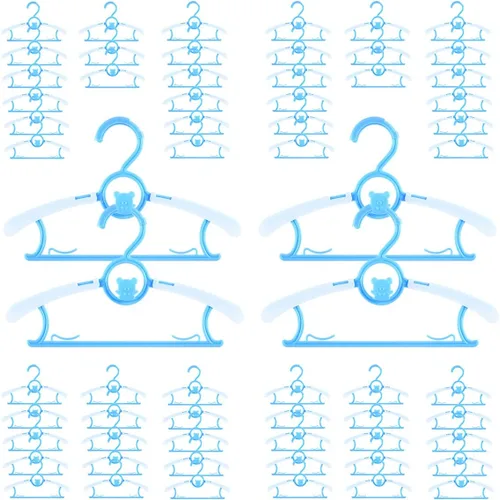 Vista 28 de Perchas de bebé para guardería y clóset, paquete de 40 perchas de plástico para niños, ahorro de espacio, antideslizantes, extensibles, ajustables