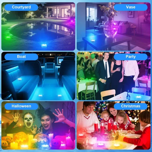Vista 4 de Luz de ducha con mando a distancia, luces operadas con pilas para decoración de Navidad, luces LED sumergibles para calabaza, bañera, jacuzzi
